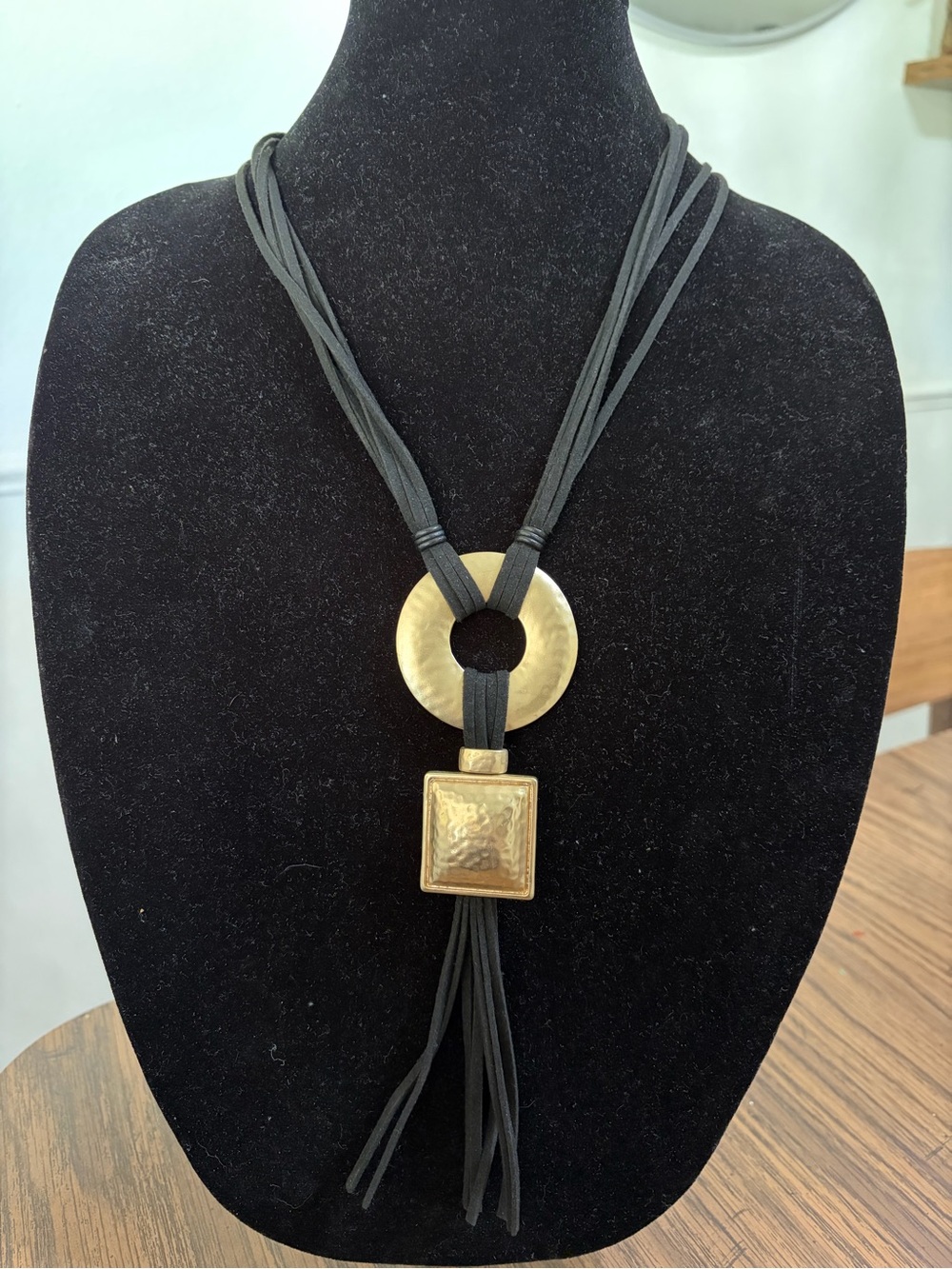 Gold Chico’s Metal Accent Black Multi-Strand Pendant Necklace